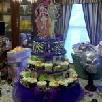 Chocolate Sundae Cake with 50 cupcakes on a 3 Tier Cupcake stand.